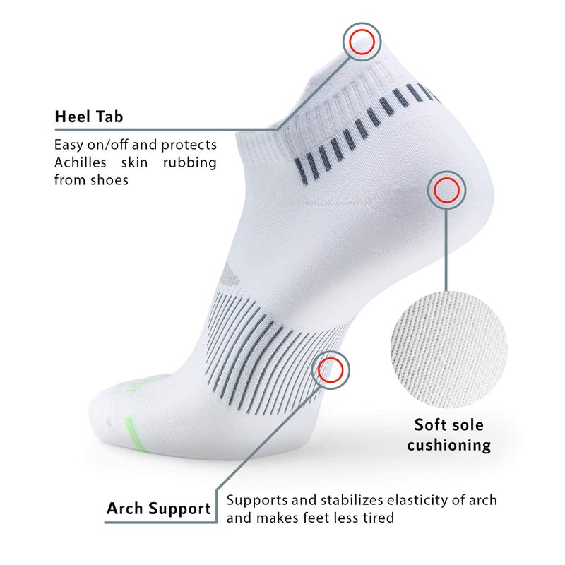 MONFOOT Men's/Women's 5 Pairs Silky Dry Athletic Cushion Ankle Socks, White Medium Multipack - Image 3